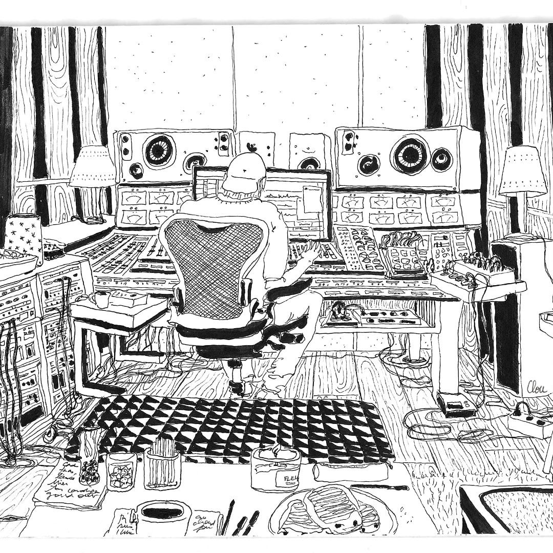 Le studio de Stan Neff dessiné dans la pochette de A l'évidence - Crédit : Clou
